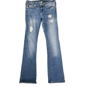 True Religion Nat Clr Crystal Pave Bootcut Horse Shoe  Flaps Back Pocket Size 29